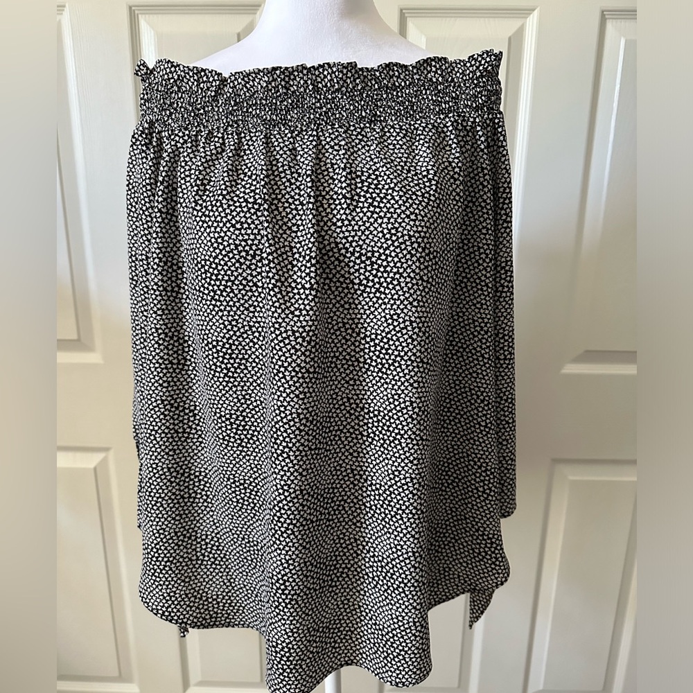 Michael Kors Off The Shoulder 3/4 Sleeves w. Ties, black/white, Large